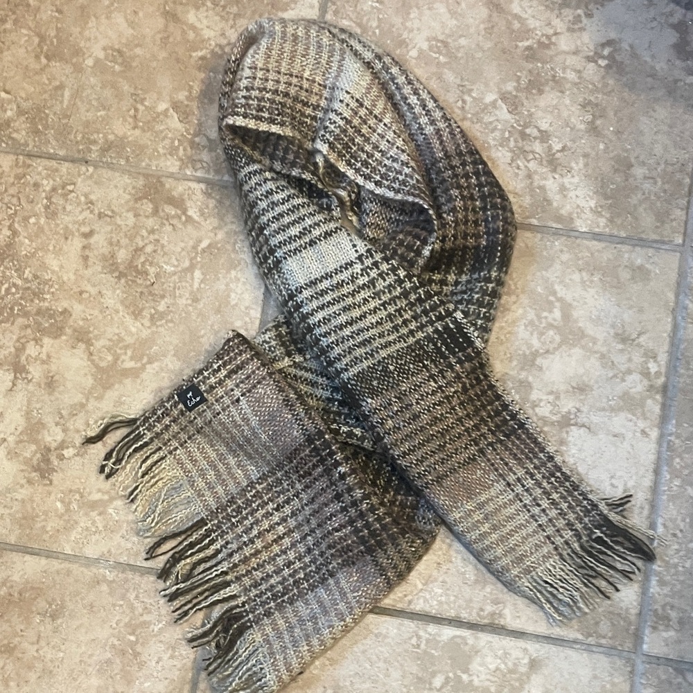 Echo Men's Houndstooth Wool Scarf in Brown and Gray